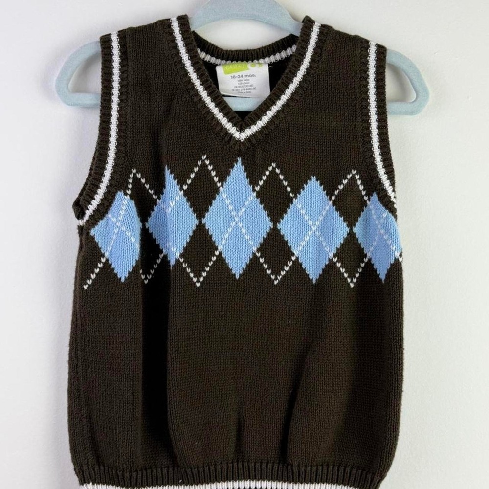 Crazy 8 Baby Boys Sweater Vest 18-24 Months Brown Blue